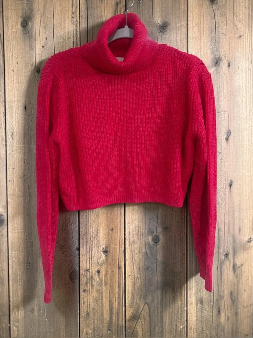 Cropped Red Cowl Neck Sweater